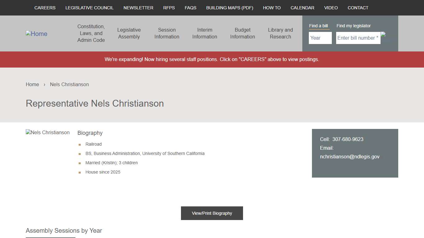 Nels Christianson North Dakota Legislative Branch